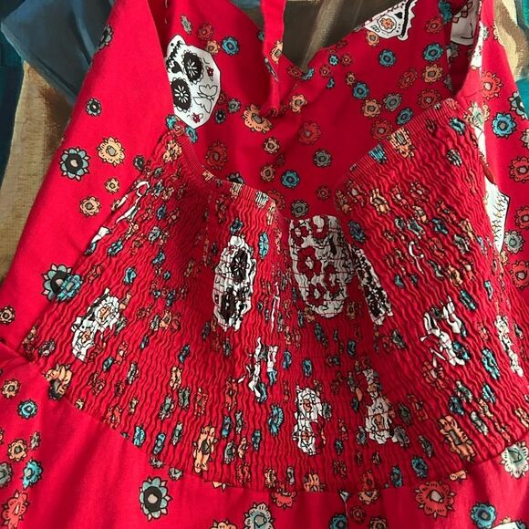 Vibrant Red Skull Pattern Mini Dress L - Picture 13 of 16